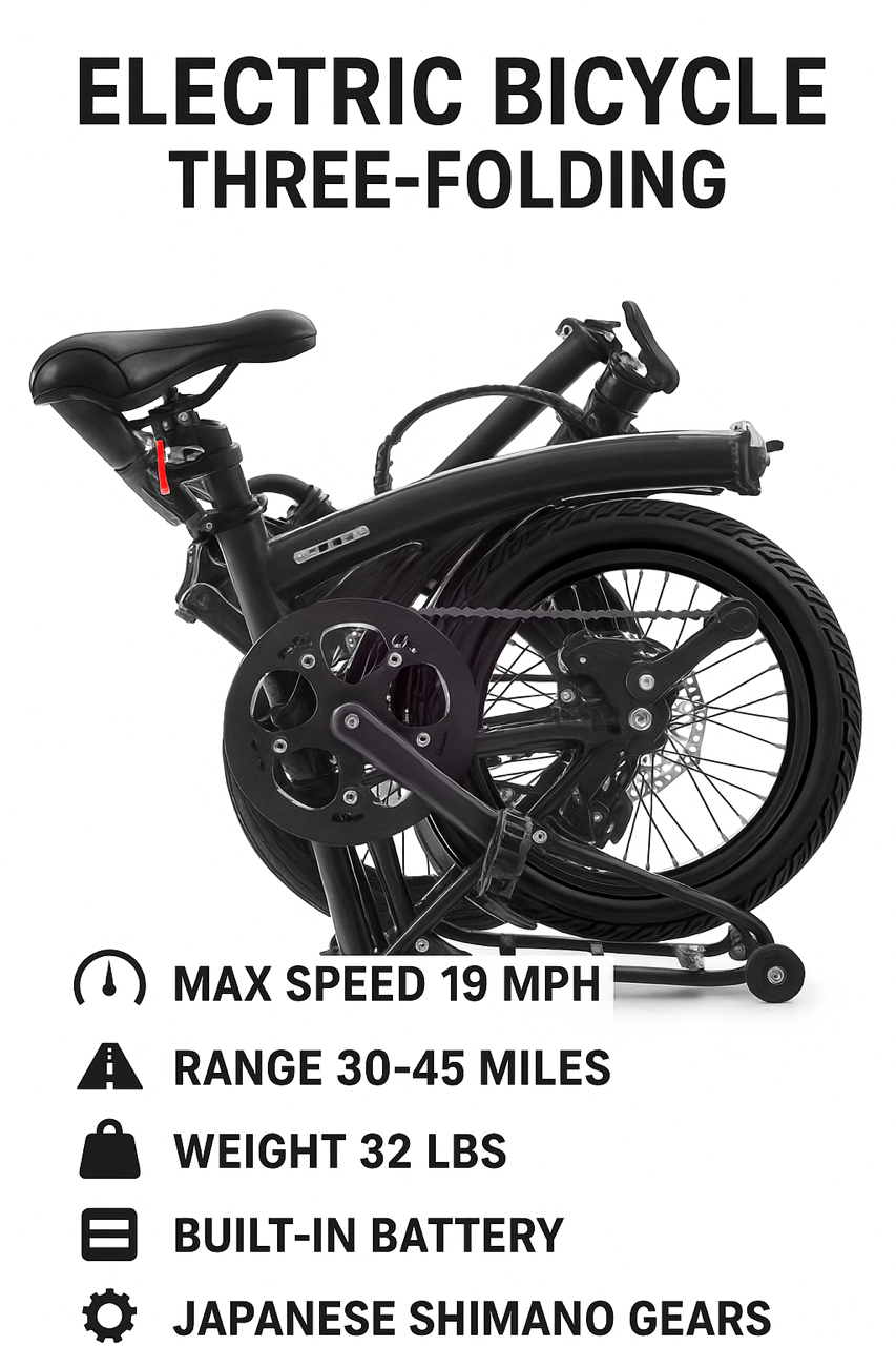 KOOFOLDY ALPS E-bike3 TRI-Folding 5 Gear (Black)