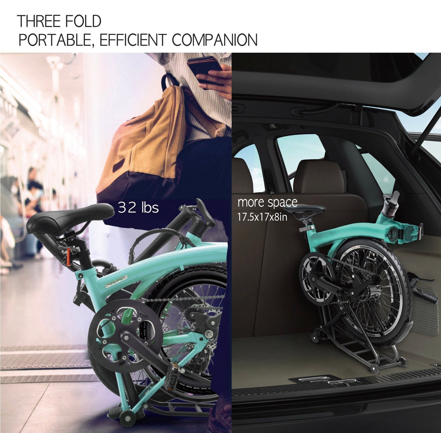 KOOFOLDY ALPS 3 E-bike TRI-Folding 3 Gear (Ice Blue)