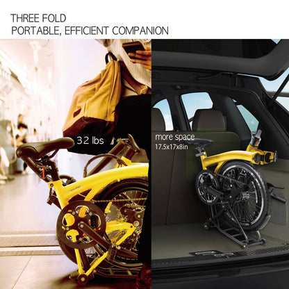 (Open Box-Like New) KOOFOLDY ALPS 3 E-bike TRI-Folding 3 Gear (Yellow)