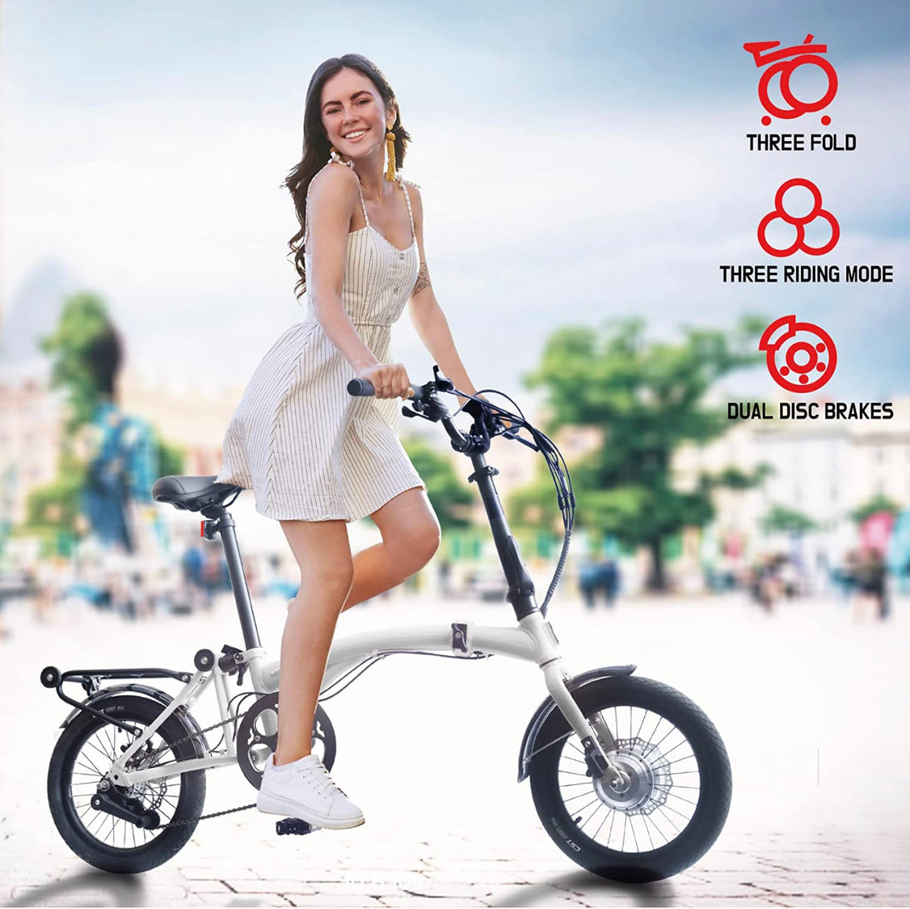 (Open Box-Like New) KOOFOLDY ALPS 3  E-bike TRI-Folding 3 Gear (White)