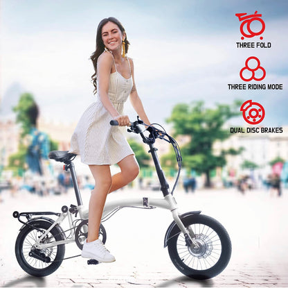 (Open Box-Like New) KOOFOLDY ALPS 3  E-bike TRI-Folding 3 Gear (White)